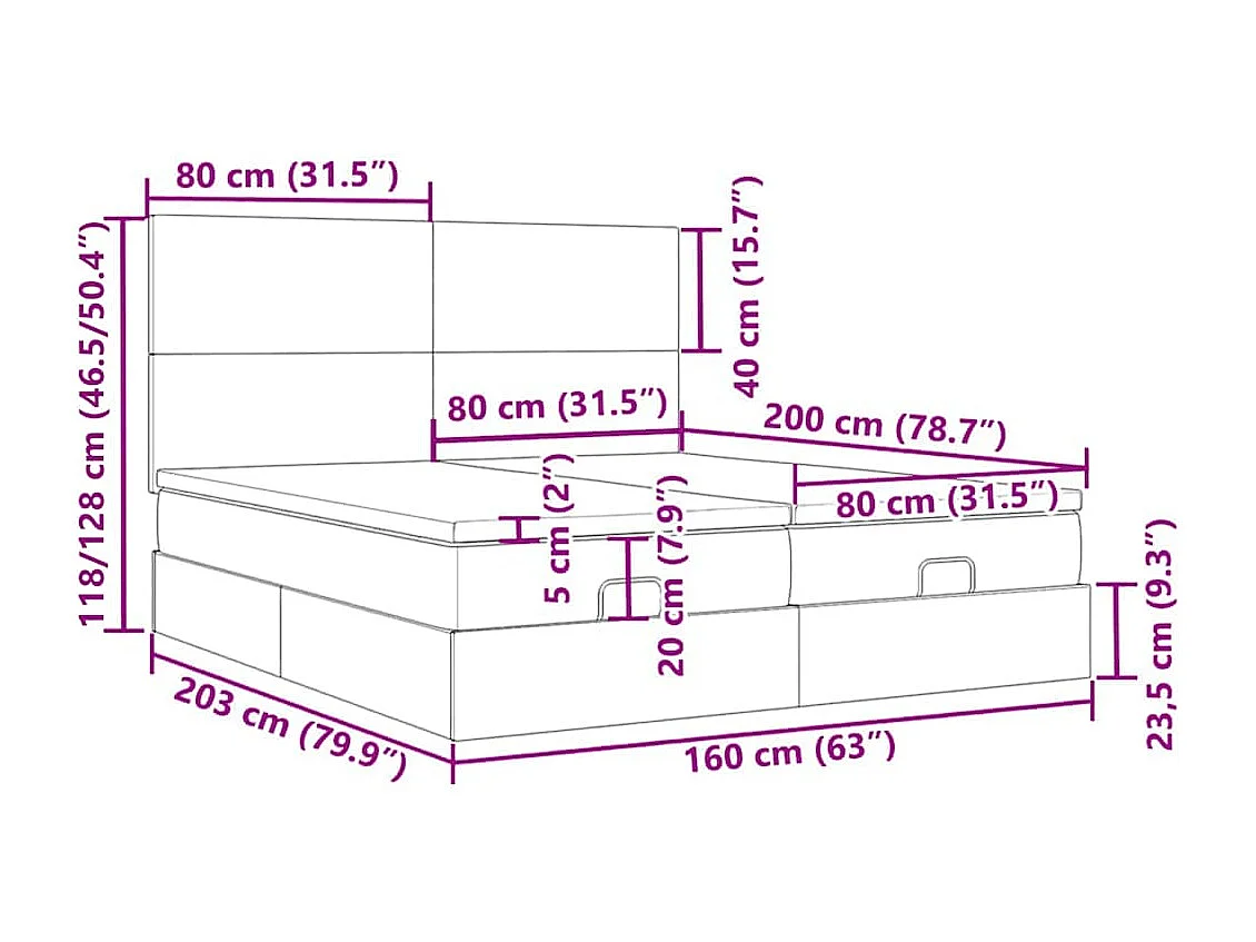 Ottoman-Bett mit Matratzen Schwarz 160x200 cm Stoff