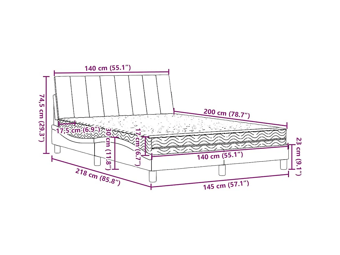 Lit avec matelas bleu 140x200 cm tissu