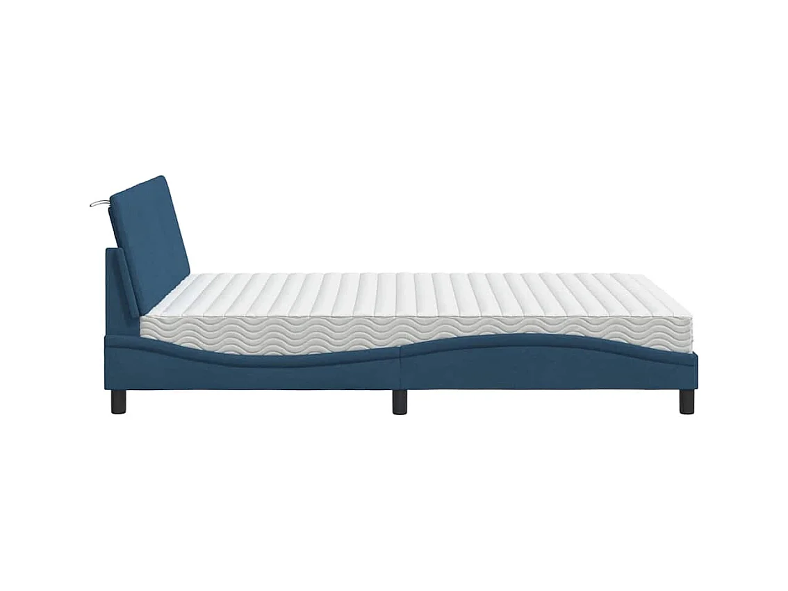 Lit avec matelas bleu 140x200 cm tissu