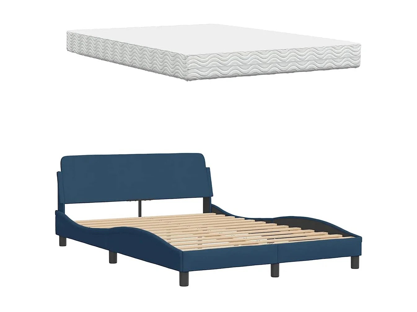 Lit avec matelas Hanko bleu 140x200 cm tissu