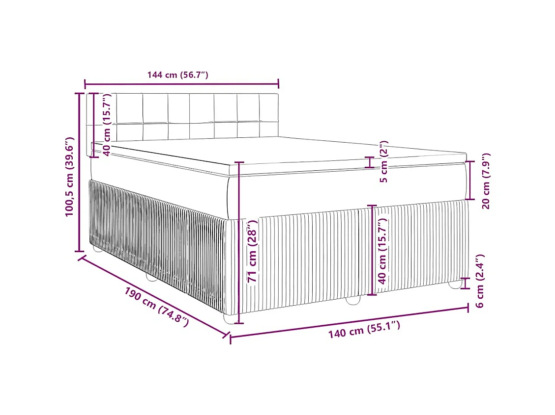 Sommier à lattes de lit avec matelas Gris clair 140x190cm Tissu