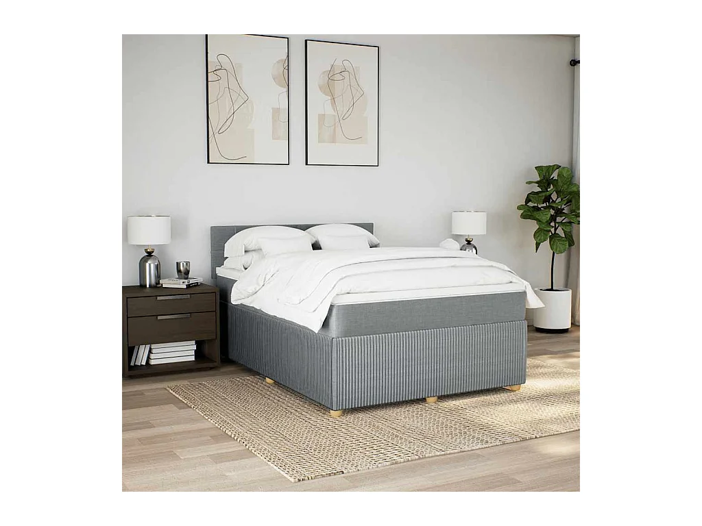 Sommier à lattes de lit avec matelas Gris clair 140x190cm Tissu