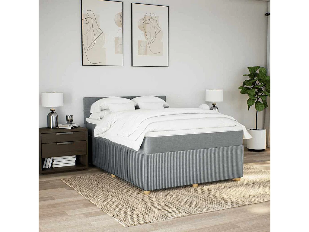 Giroletto a Molle con Materasso Grigio Chiaro 140x190cm Tessuto