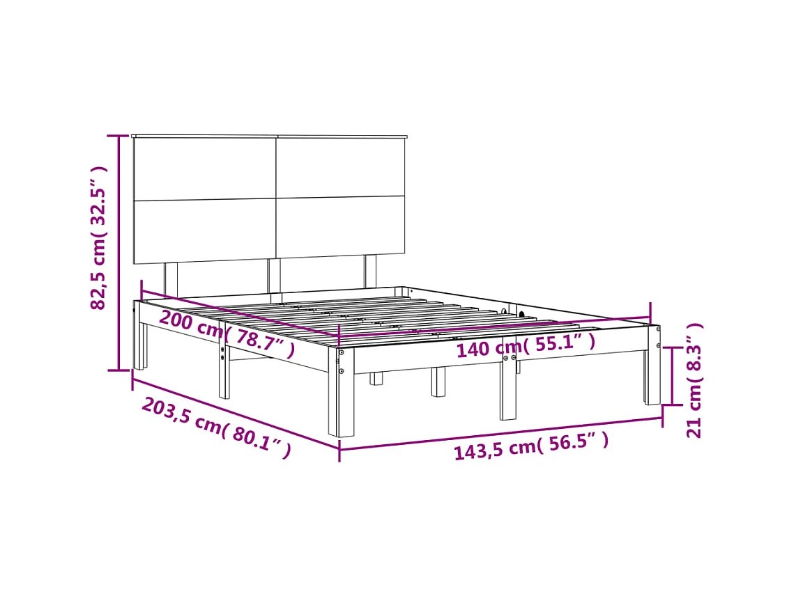 Cadre de lit sans matelas 140x200 cm bois massif de pin