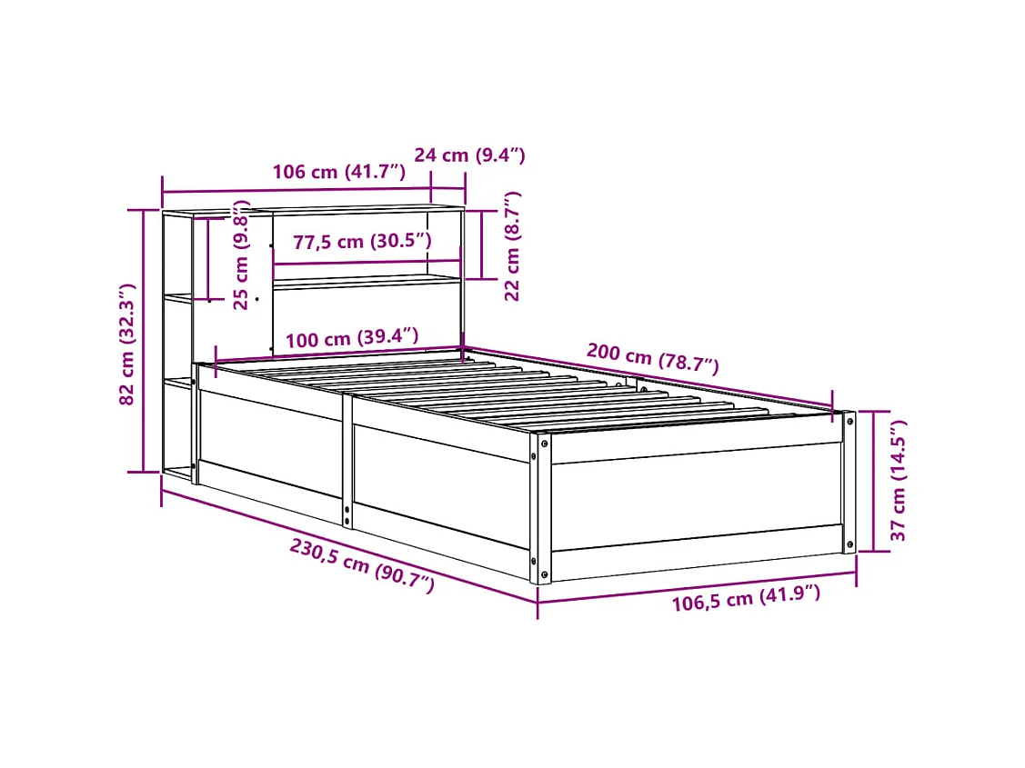 Cadre de lit sans matelas blanc 100x200 cm bois de pin massif