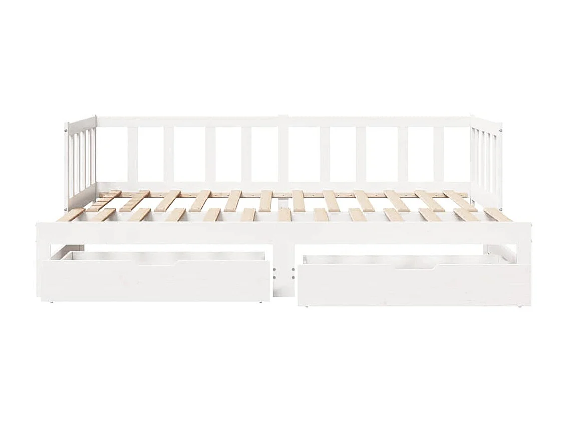 Slaapbank met onderschuifbed/lades zonder matras 90x190 cm wit