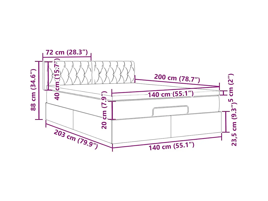Ottoman-Bett mit Matratze & LEDs Dunkelgrün 140x200 cm Samt