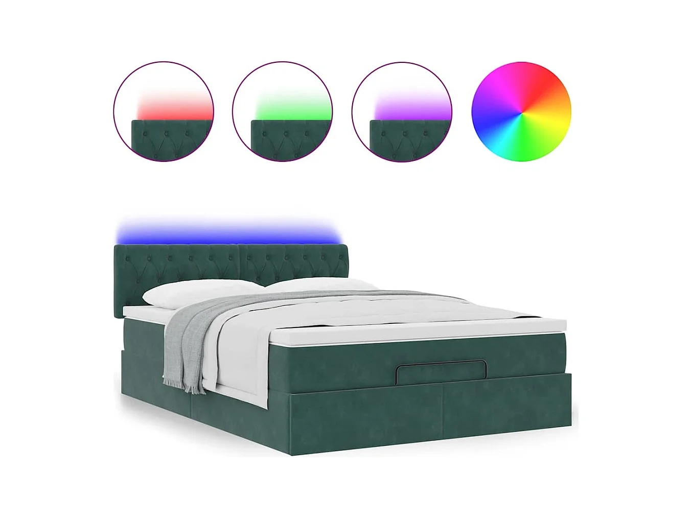 Ottoman-Bett mit Matratze & LEDs Dunkelgrün 140x200 cm Samt