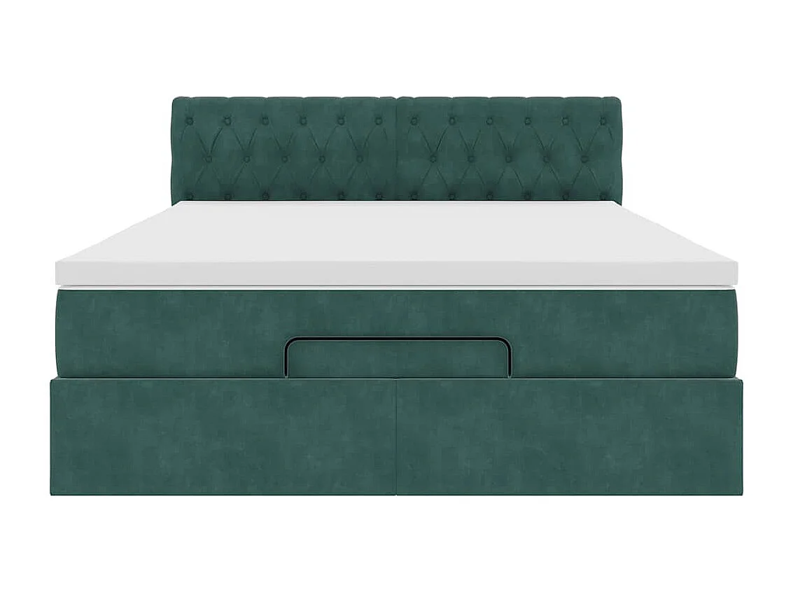 Ottoman-Bett mit Matratze & LEDs Dunkelgrün 140x200 cm Samt