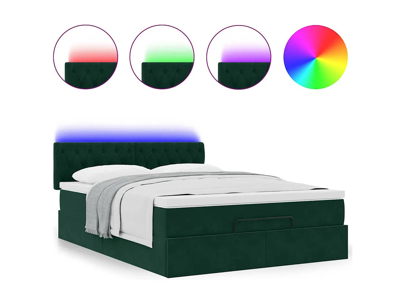 Ottoman-Bett mit Matratze & LEDs Dunkelgrün 140x200 cm Samt