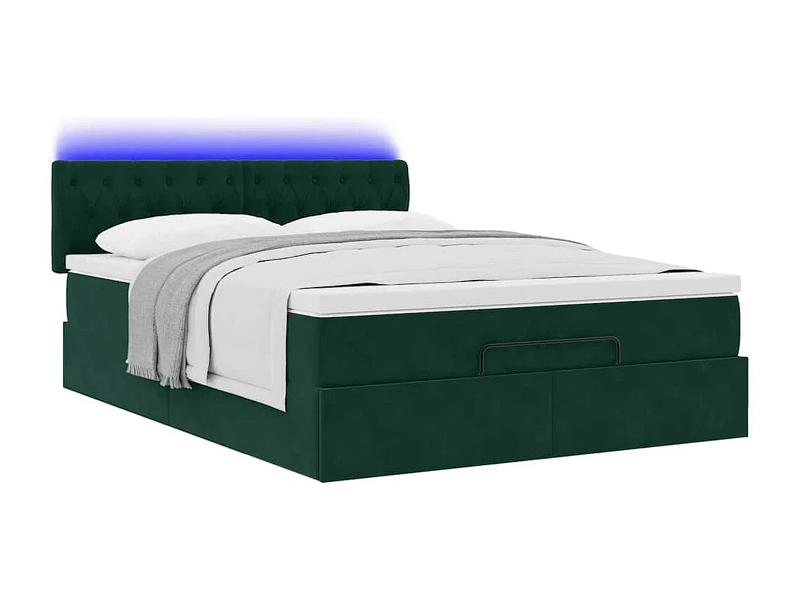 Ottoman-Bett mit Matratze & LEDs Dunkelgrün 140x200 cm Samt