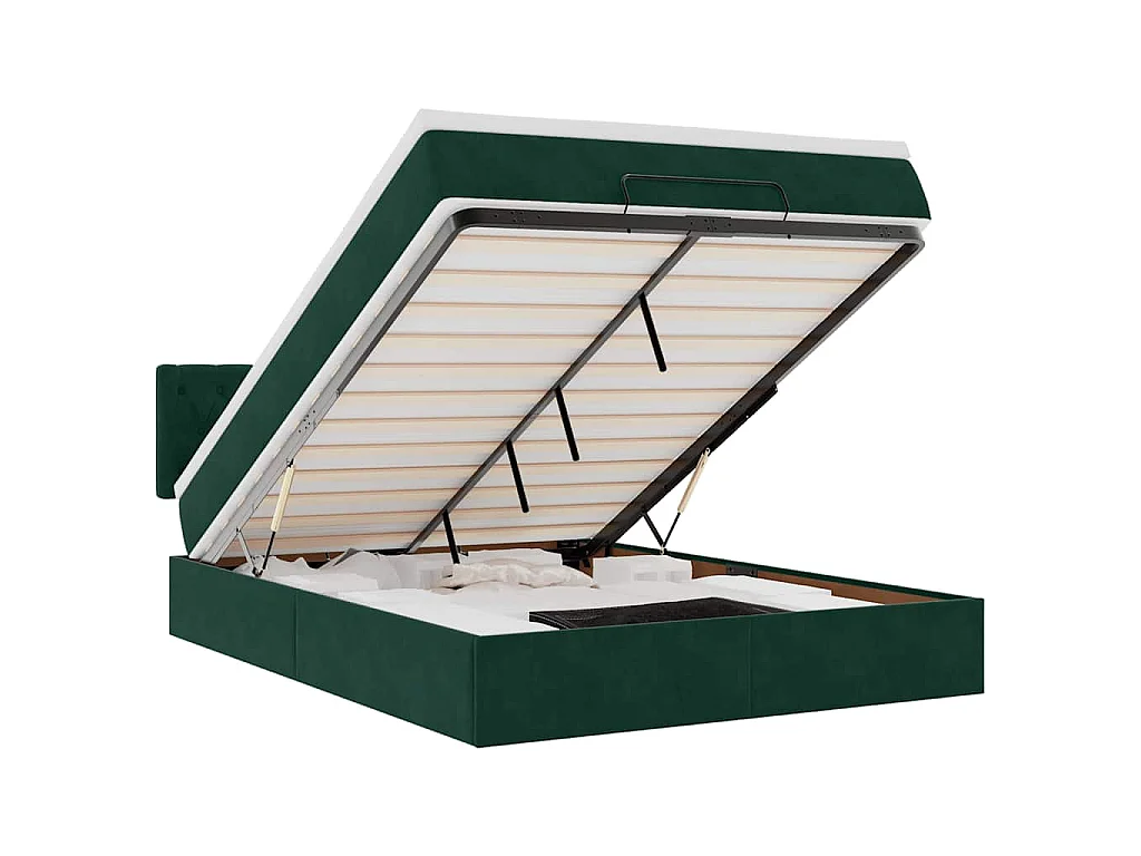 Estructura de cama otomana con colchón verde oscuro 140x200 cm