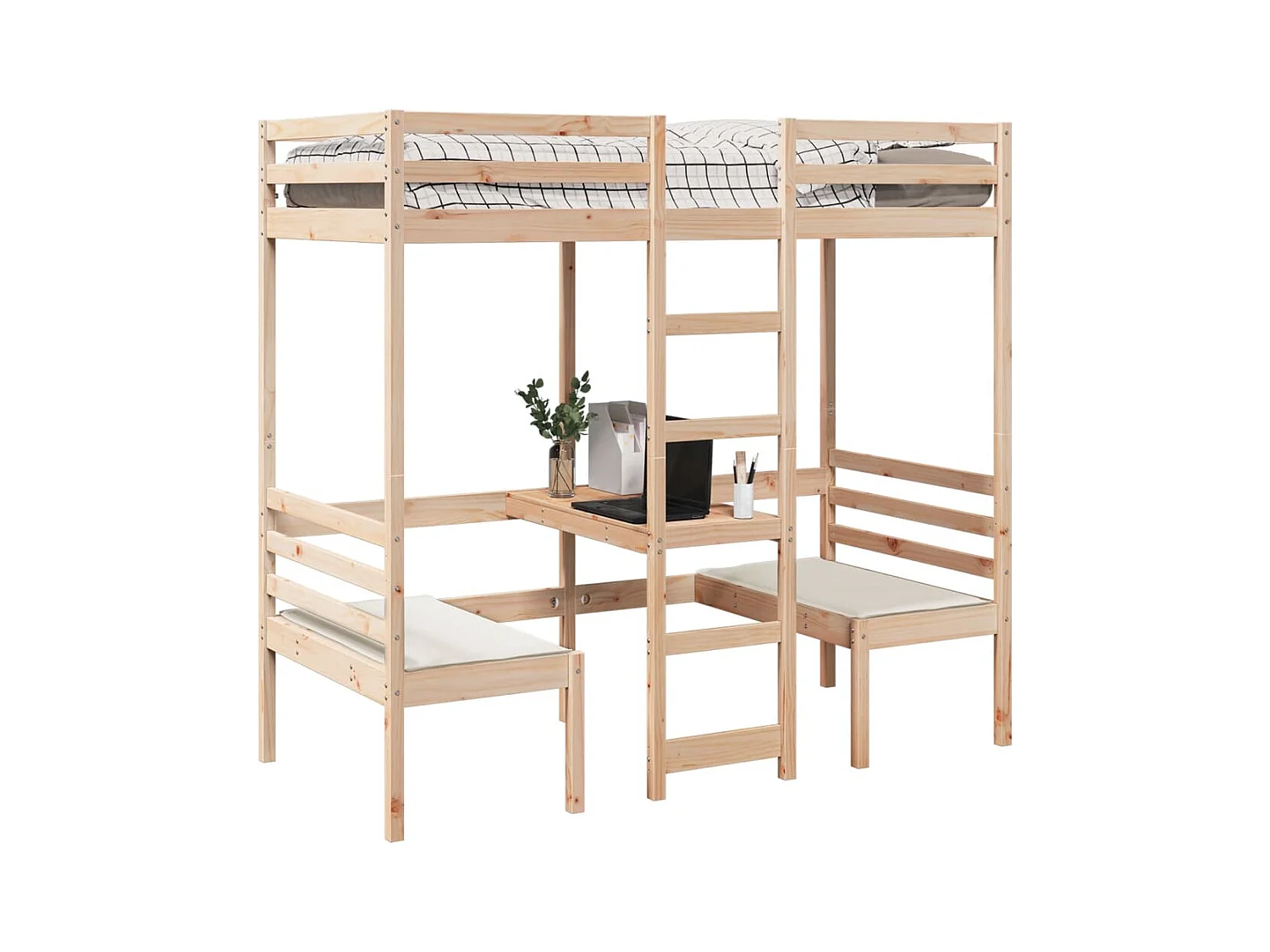 Hoogslaper met bureau en stoelen massief grenenhout 90x190cm