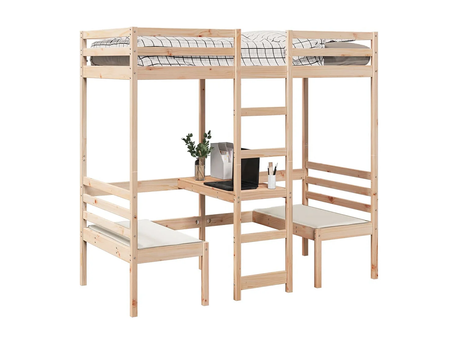 Cama alta com secretária e cadeiras 90x190 cm pinho maciço