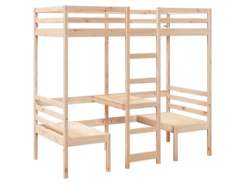 Cama alta com secretária e cadeiras 90x190 cm pinho maciço