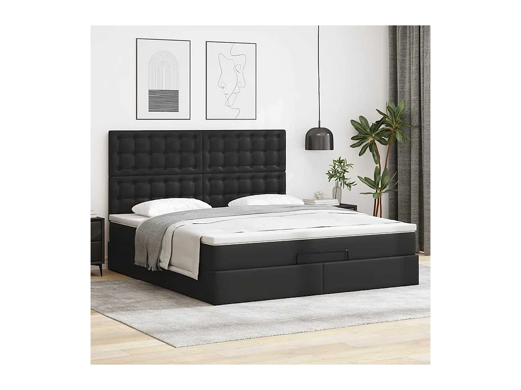 Cadre de lit ottoman avec matelas noir 160x200 cm similicuir