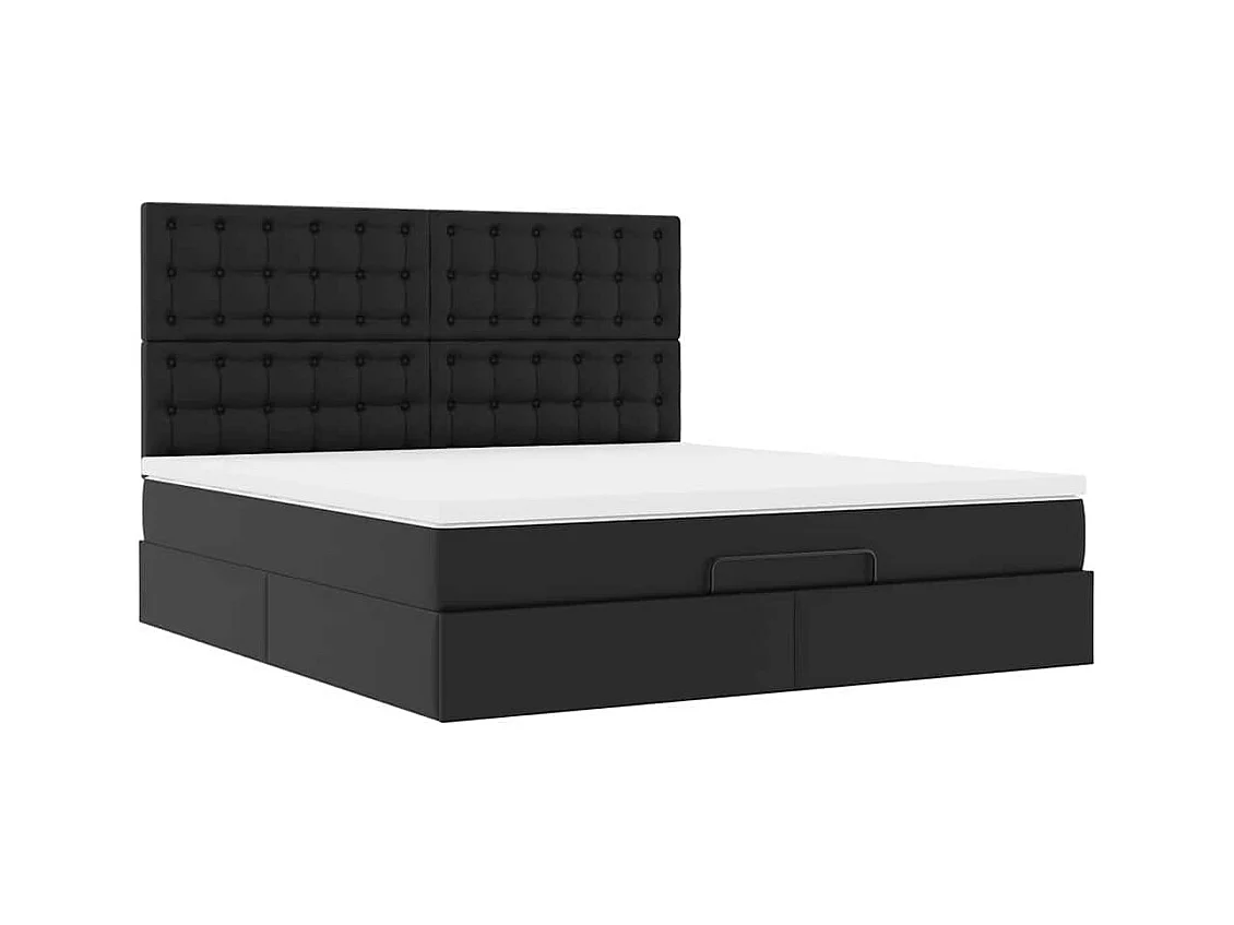 Struttura Letto Pouf con Materasso Nero 160x200 cm Similpelle