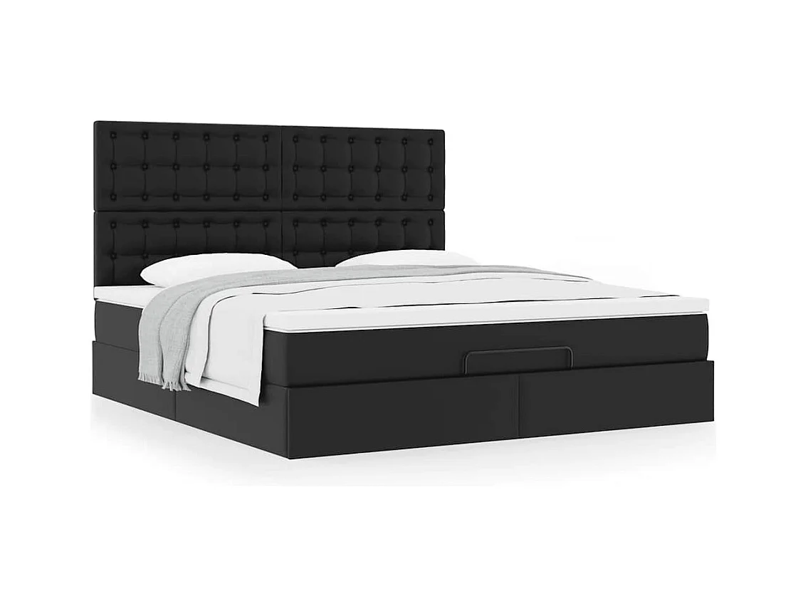 Struttura Letto Pouf con Materasso Nero 160x200 cm Similpelle