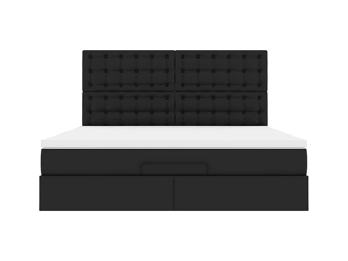 Struttura Letto Pouf con Materasso Nero 160x200 cm Similpelle