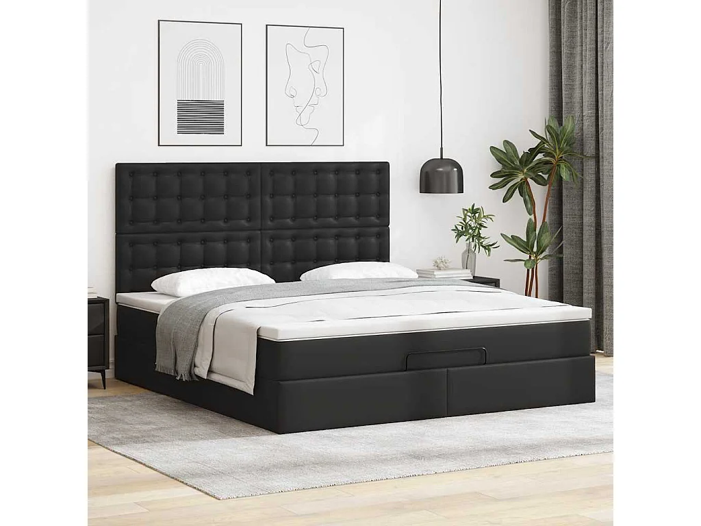 Cadre de lit ottoman avec matelas noir 160x200 cm similicuir