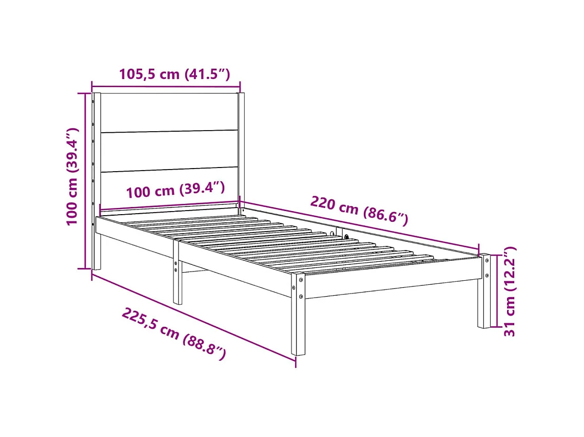 Giroletto Extra Lungo senza Materasso 100x220 cm Legno Massello