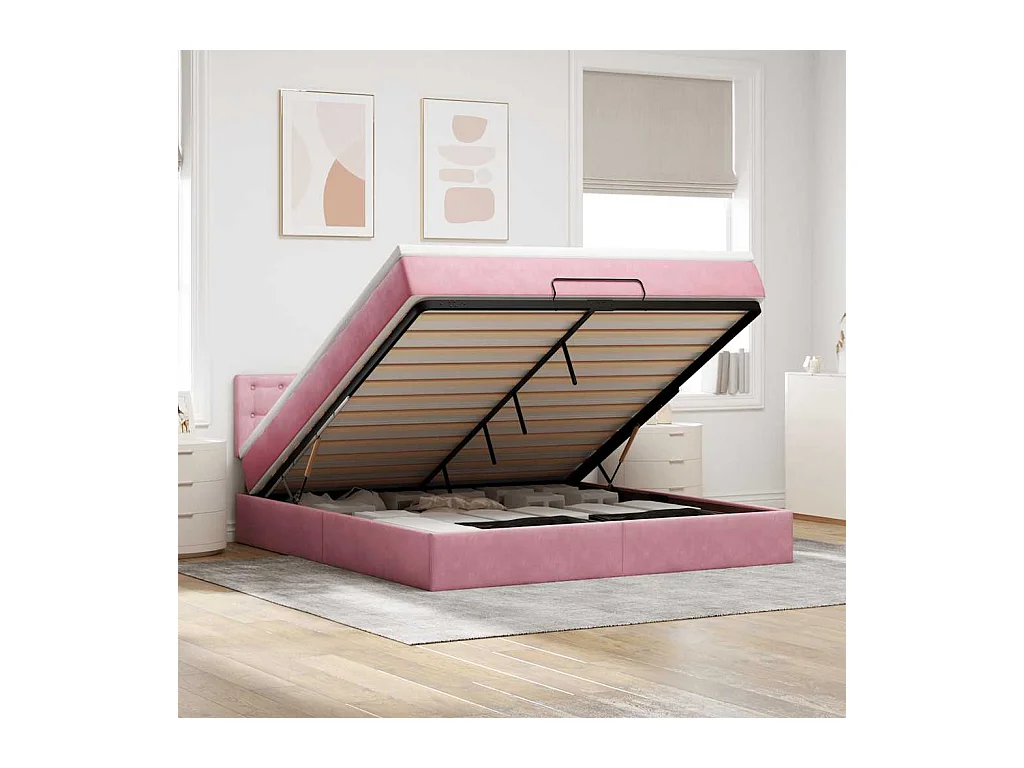 Ottoman bed met matras 160x200cm fluweel roze