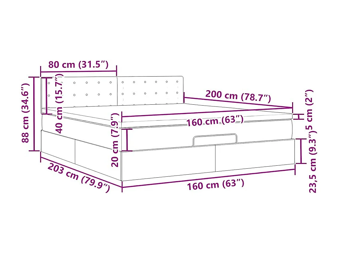 Ottoman bed met matras 160x200cm fluweel roze