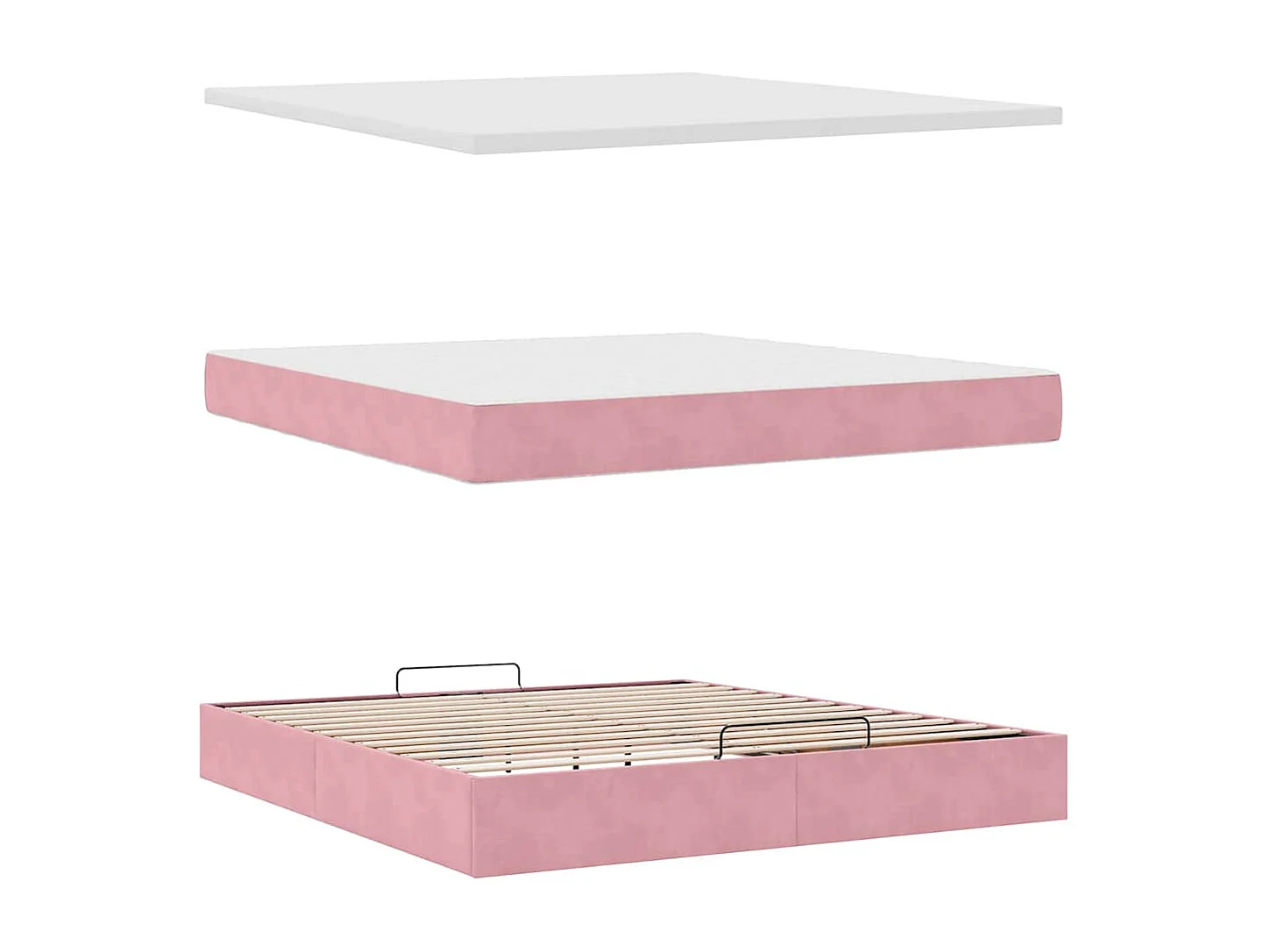 Ottoman bed met matras 160x200cm fluweel roze
