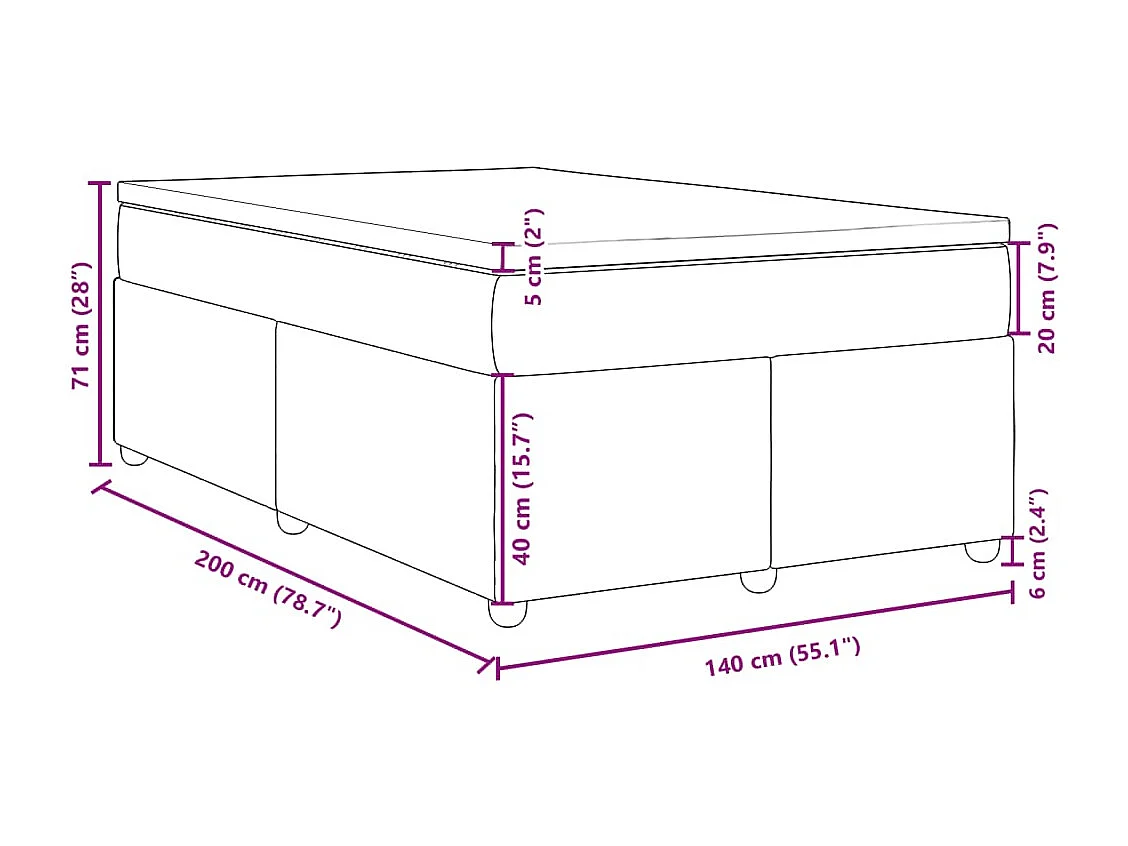 Cama box spring con colchón tela color crema 140x200 cm