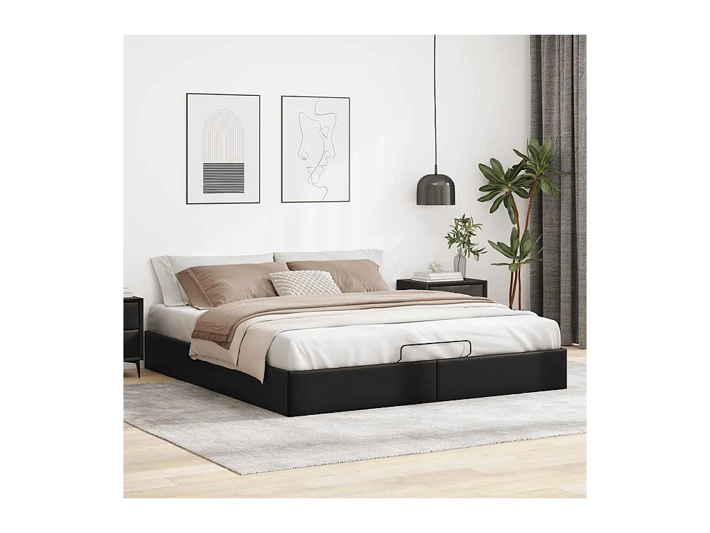 Ottoman-Bett ohne Matratze Schwarz 160x200 cm Kunstleder