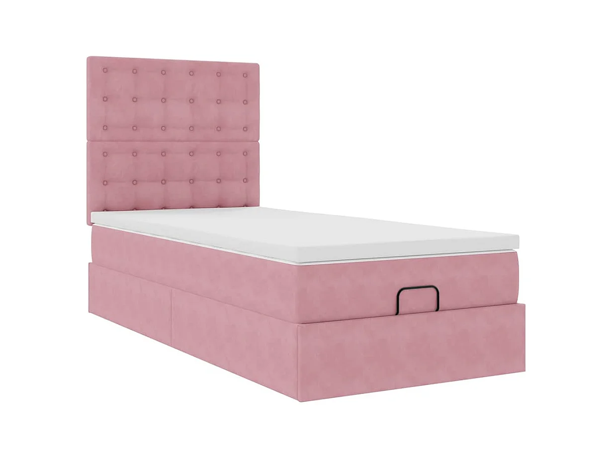 Cadre de lit ottoman avec matelas rose 90x190 cm velours