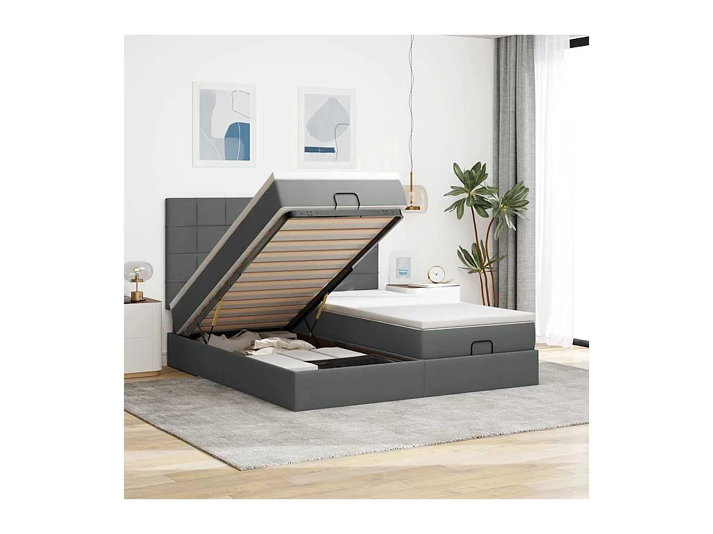Ottoman bed met matrassen en LED's 180x200cm stof donkergrijs