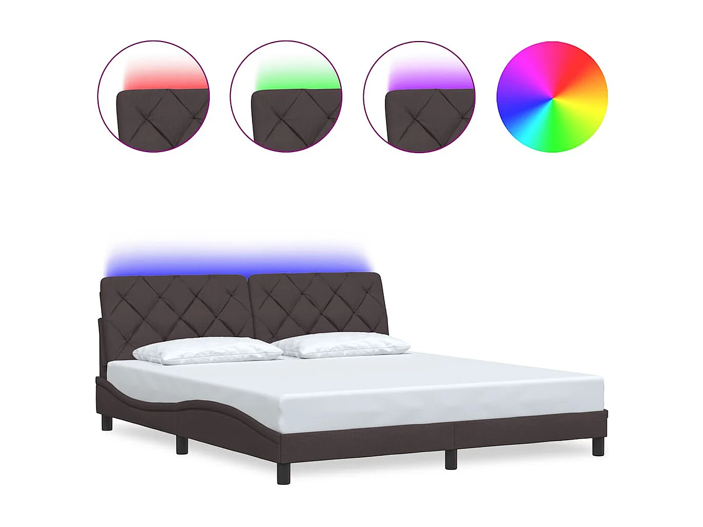 Bedframe met LED zonder matras 180x200 cm stof donkerbruin