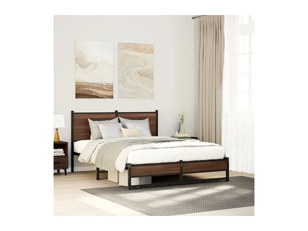 Cadre de lit en métal sans matelas chêne marron 140x200 cm
