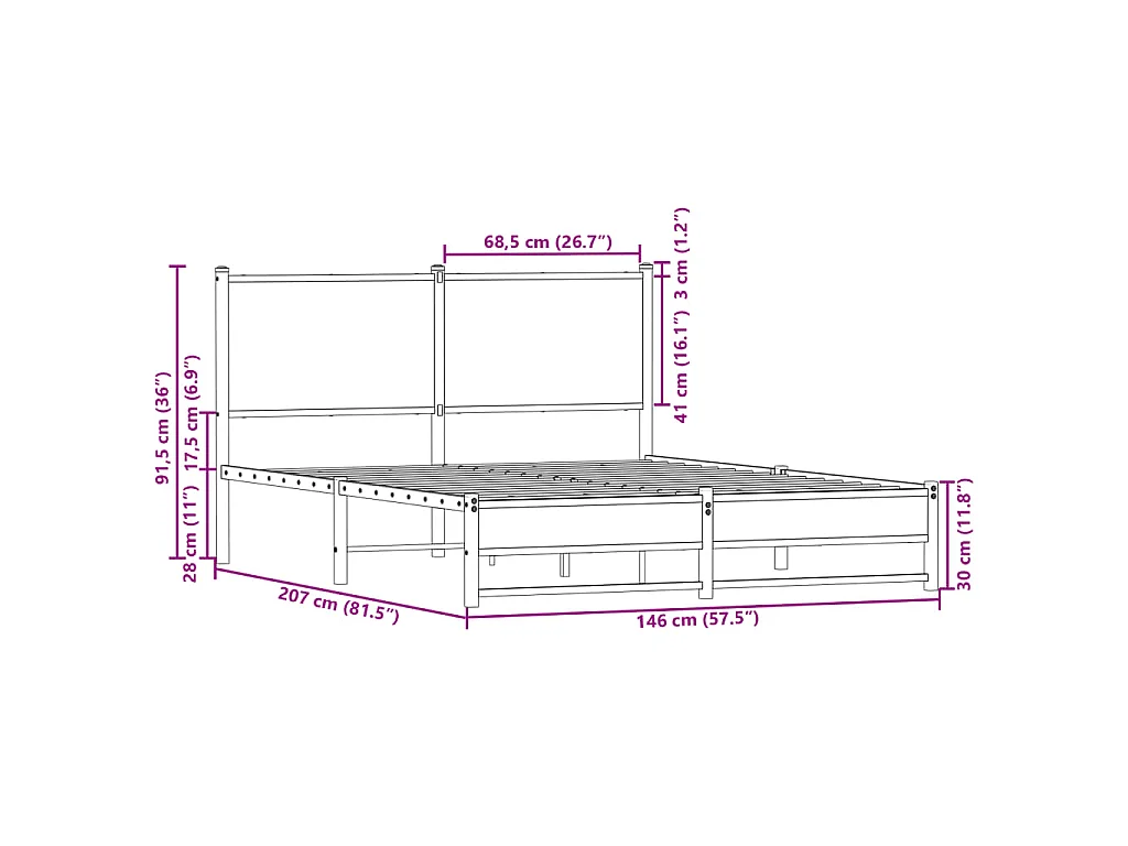 Giroletto senza Materasso in Metallo Rovere Marrone 140x200 cm