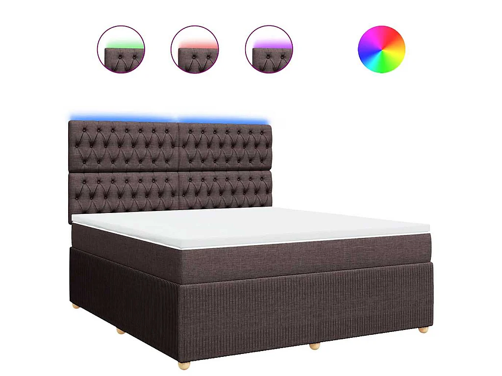 Cama box spring con colchón tela marrón oscuro 180x200 cm