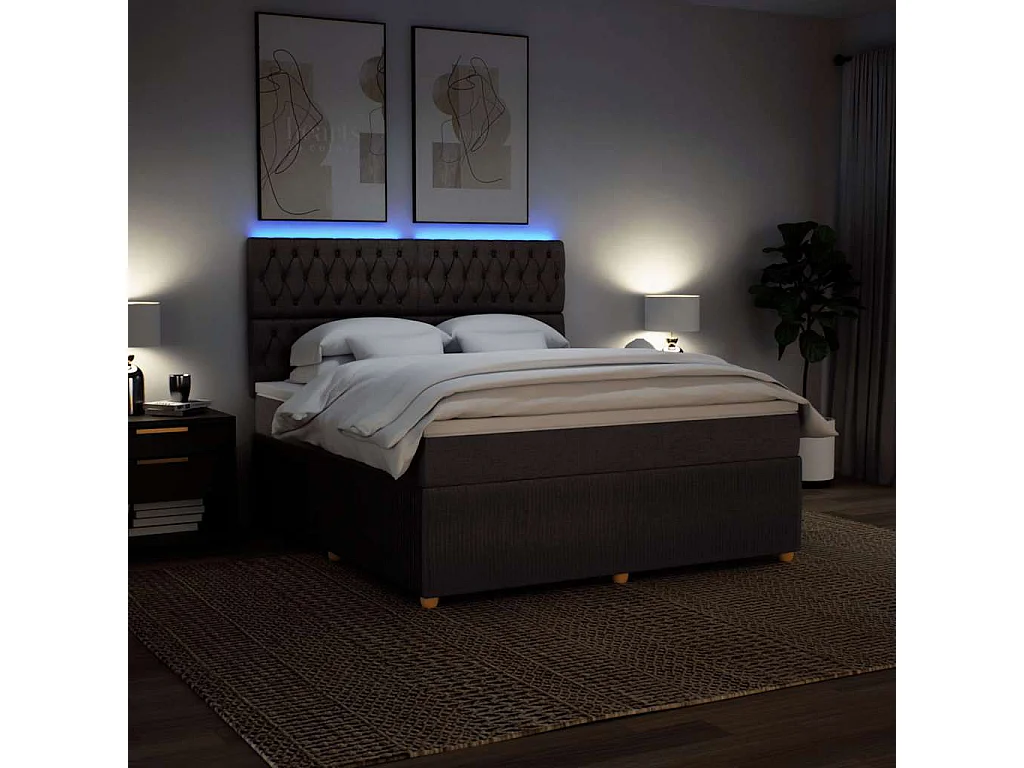 Cama box spring con colchón tela marrón oscuro 180x200 cm