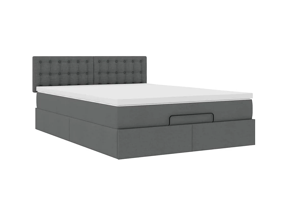 Lit ottoman avec matelas gris foncé 140x200 cm tissu