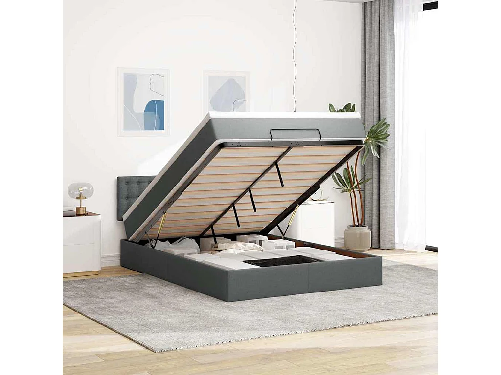 Bed met matras 140x200 cm stof donkergrijs