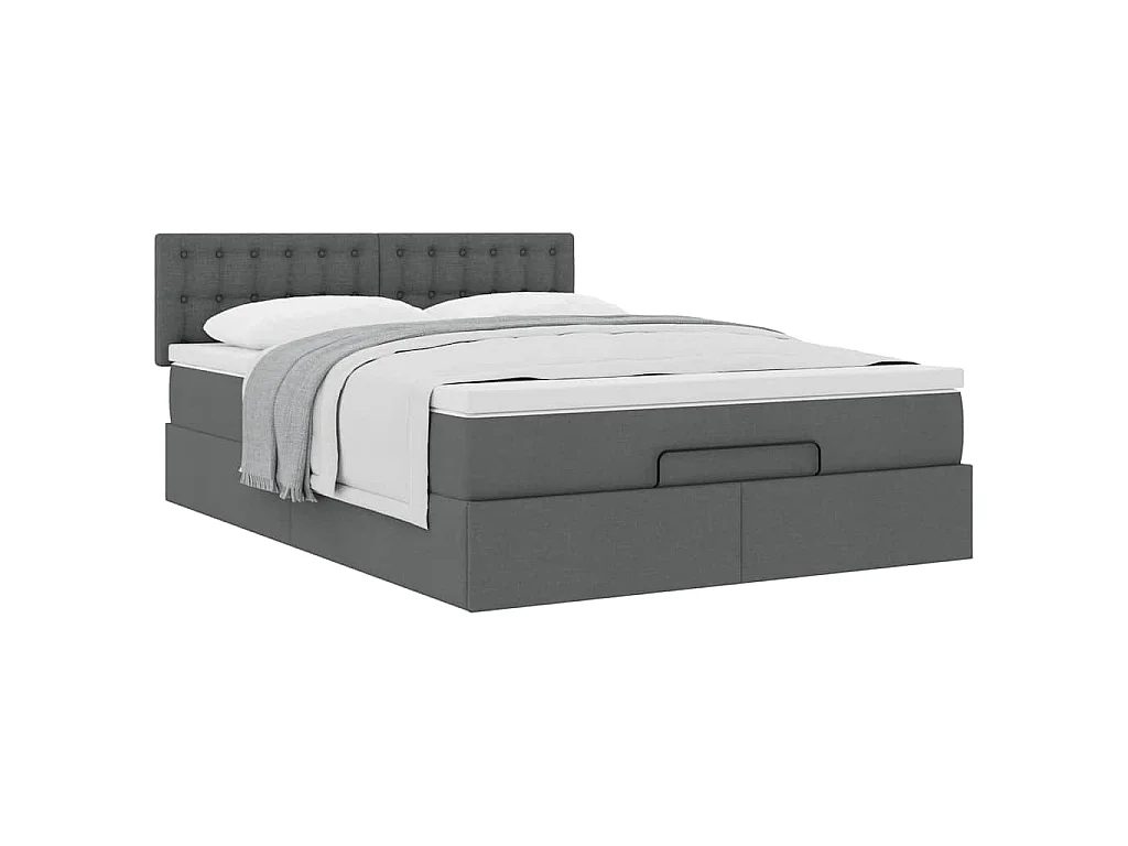 Pouf Letto con Materasso Grigio Scuro 140x200 cm in Tessuto