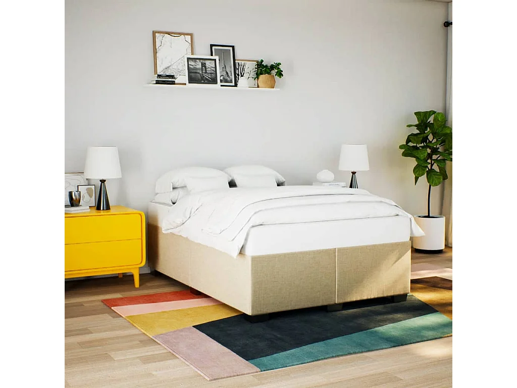 Cadre de lit sans matelas crème 160x200 cm tissu