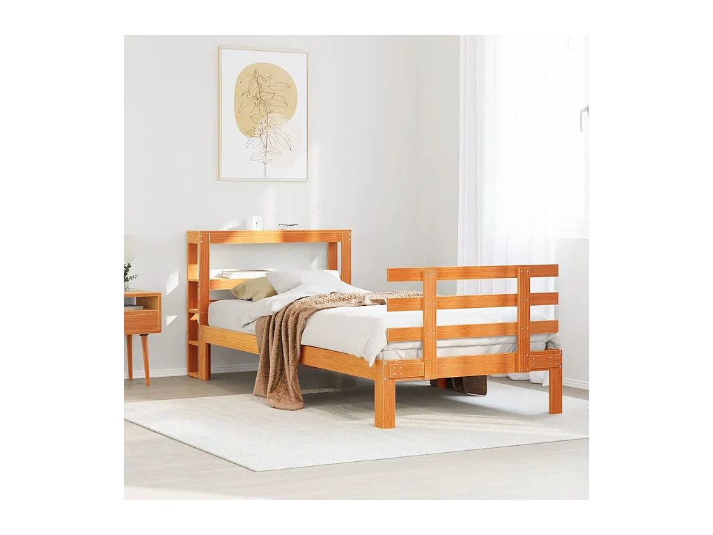 Bettgestell mit Kopfteil ohne Matratze Wachsbraun 90x190 cm