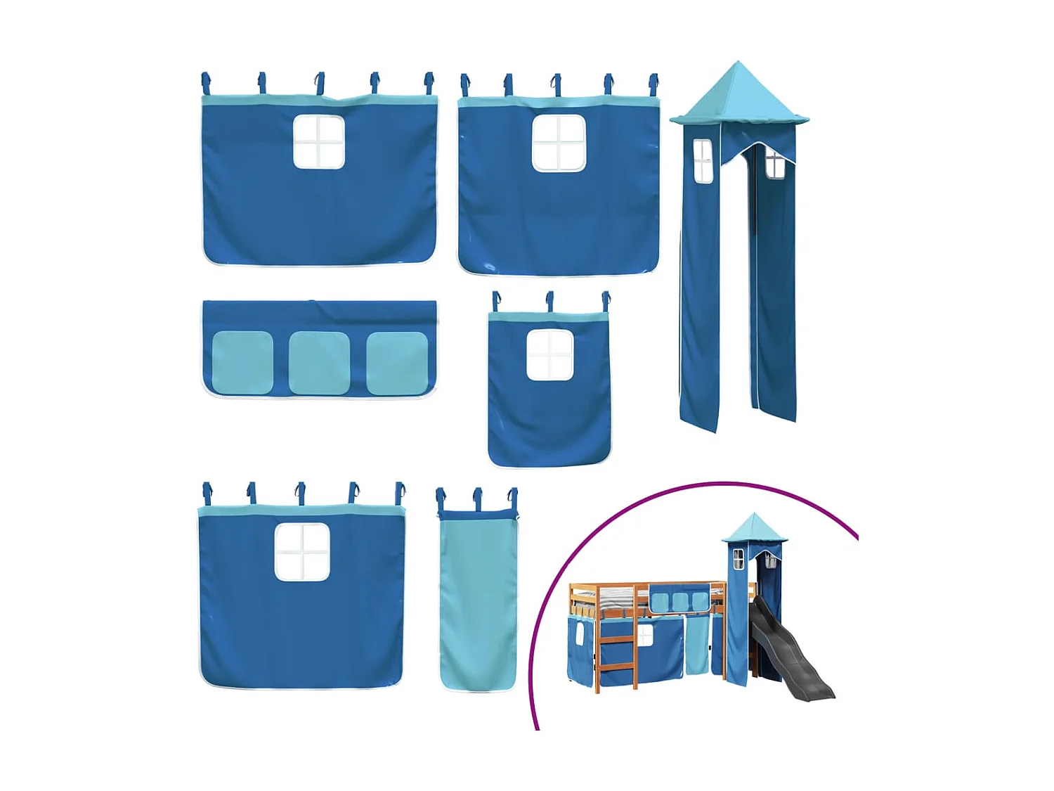 Lit mezzanine enfants avec tour bleu 90x190 cm bois pin massif