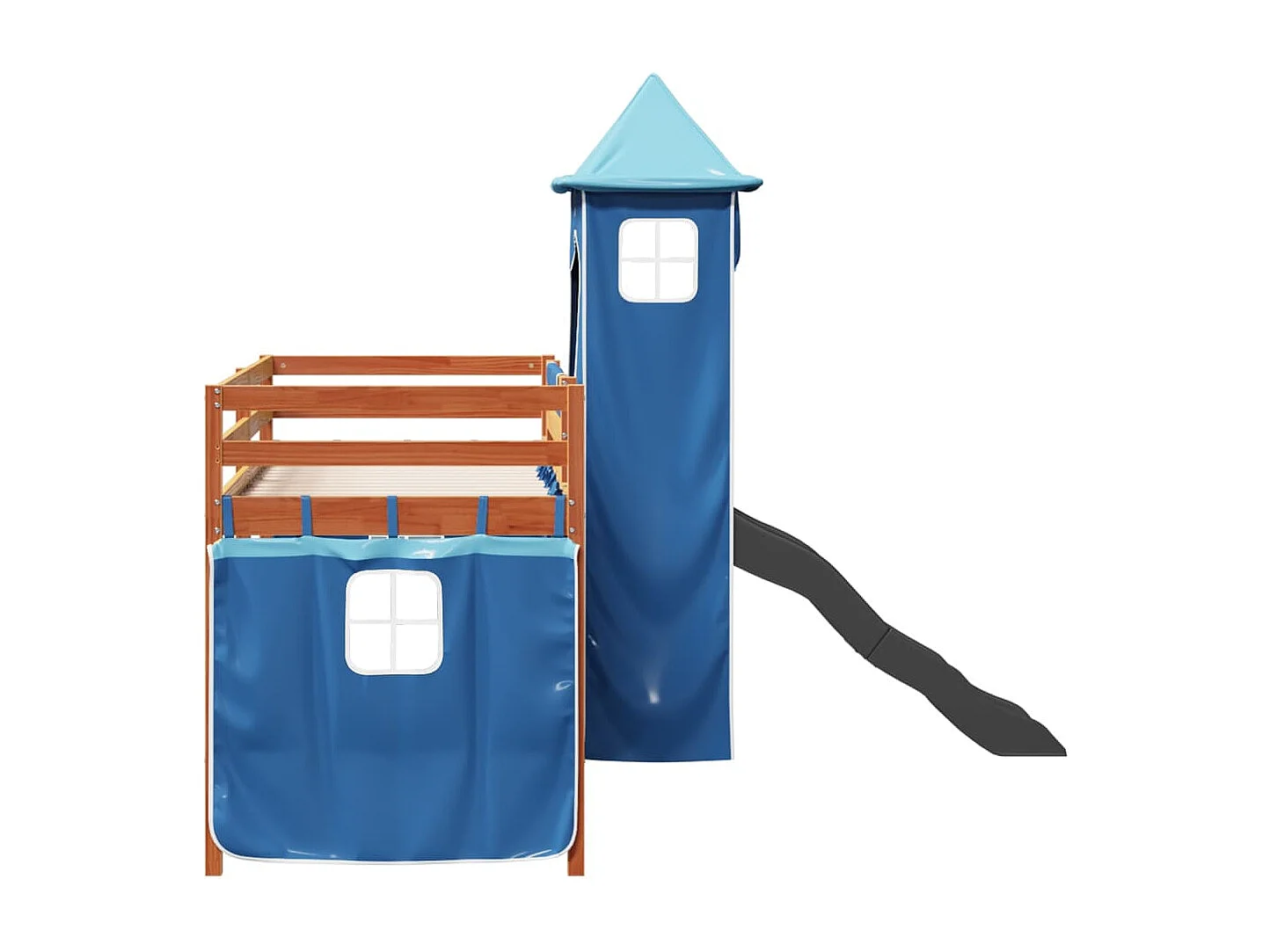 Lit mezzanine enfants avec tour bleu 90x190 cm bois pin massif