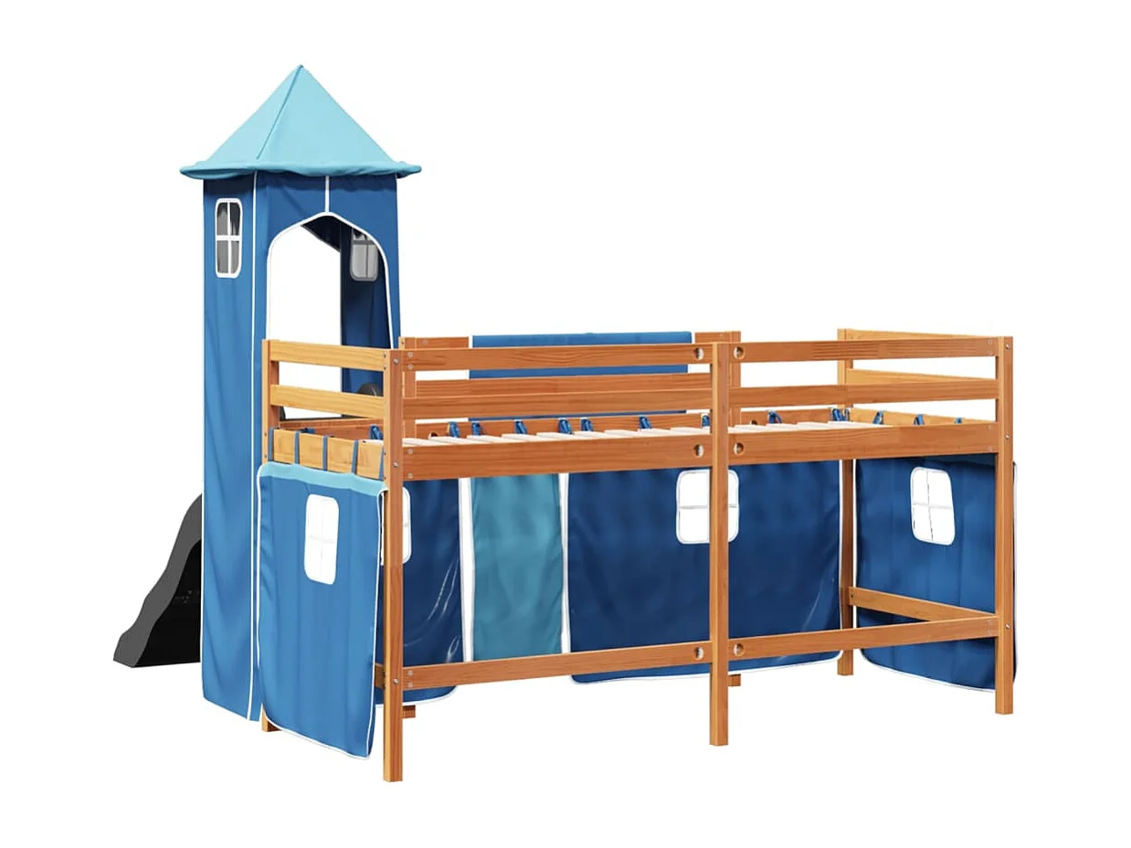Cama alta para criança com torre 90x190 cm pinho maciço azul