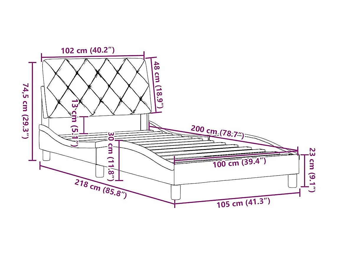 Cadre de lit sans matelas taupe 100x200 cm tissu