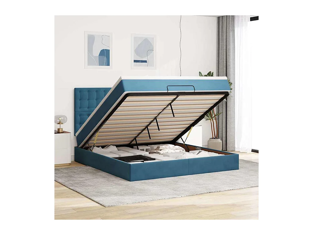 Ottoman-Bett mit Matratzen & LEDs Dunkelblau 160x200 cm Samt