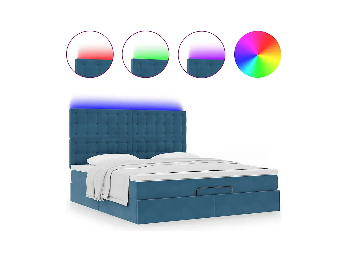 Ottoman-Bett mit Matratzen & LEDs Dunkelblau 160x200 cm Samt
