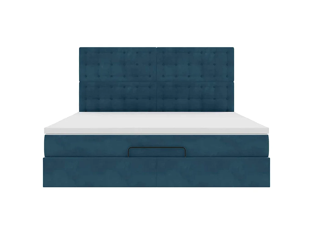 Cadre de lit ottoman avec matelas bleu foncé 160x200 cm velours