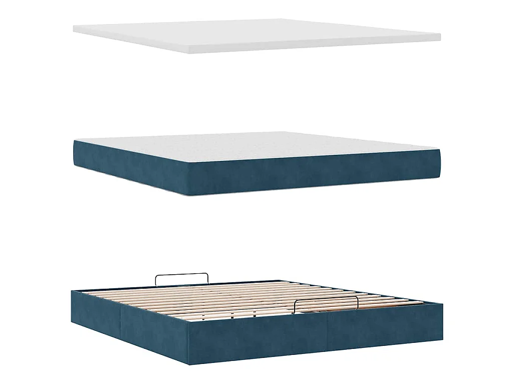 Cadre de lit ottoman avec matelas bleu foncé 160x200 cm velours